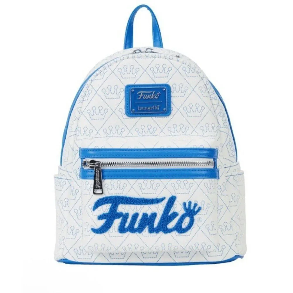 Loungefly Funko Logo Crown Pattern Blue & White Mini Backpack NWT
